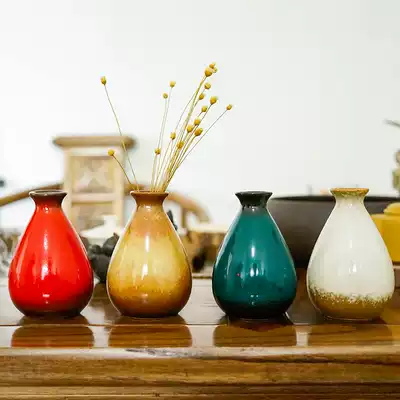Retro kiln glaze mini ceramic small vase classical dry flower vase tea ceremony coffee table decoration decoration