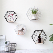 Nordic Wall creative combination wall hanging decoration hexagonal geometric iron shelf simple living room bedroom bookshelf
