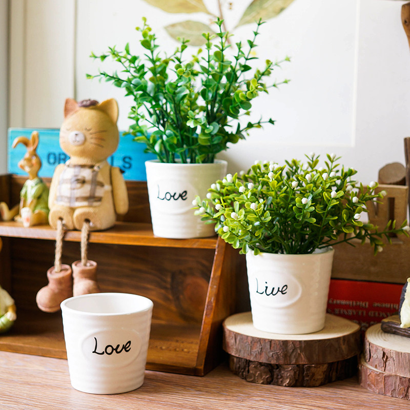 Zakka White Ceramic Fittings Mini Vase Set Office Living Room Living Room Pot Decoration Fake Flower Art