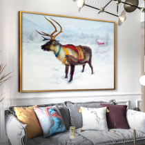 Original hand-painted oil painting elk American living room sofa background wall decorative painting Feng Shui Cai mural painting