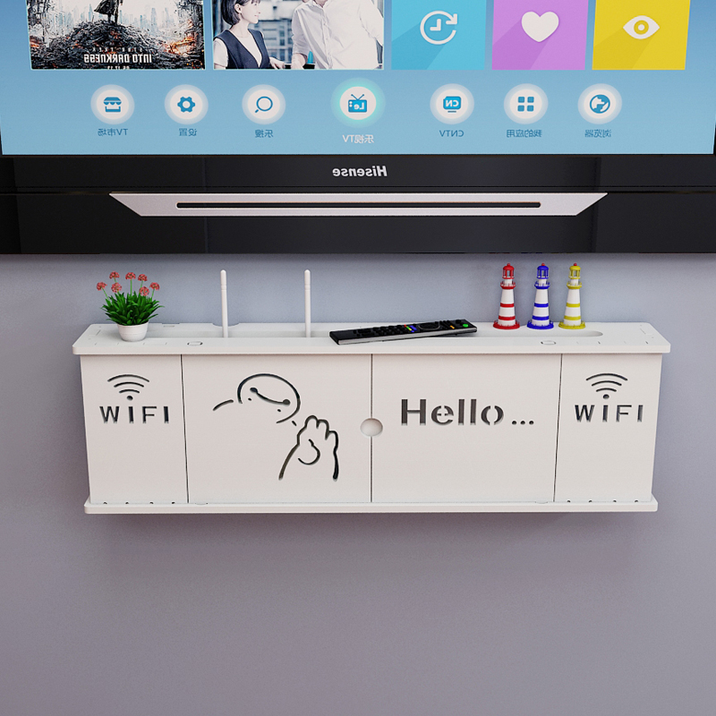 TV set-top box shelf Wall-mounted hole-free plug-in seat wifi router storage box partition shelf