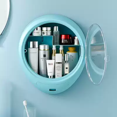 Bathroom wall-mounted cosmetics storage box moisture-proof and dust-proof plastic makeup table for skin care products storage shelf free of punching