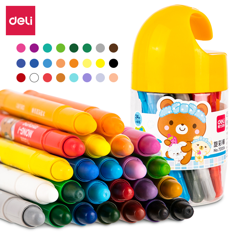 Deli water-soluble oil painting stick rotating crayon Children colorful stick stick color washable kindergarten baby brush set Oiling stick baby crayon 24 colors 12 colors 18 colors oil painting stick coloring pen