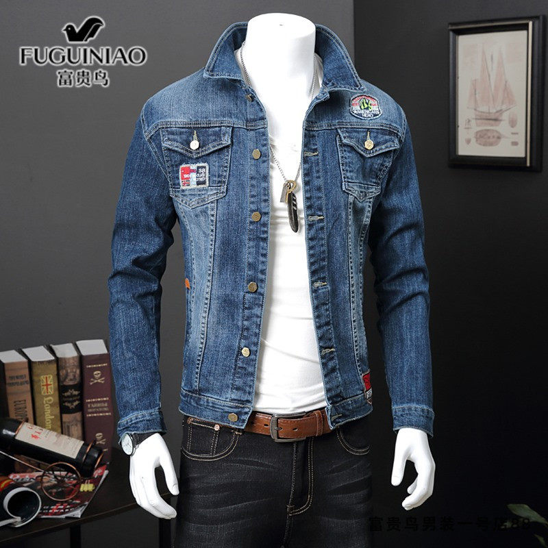 Fugui bird denim jacket men's spring autumn season new Korean version Trend handsome and casual 100 lap tooling jacket jacket