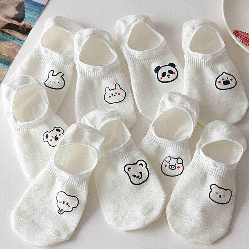 Disposable Socks for Women, White Invisible Boat Socks, Thin Summer Style, Non-Slip, No-Show, Cute Student Cartoon Low-Cut Socks