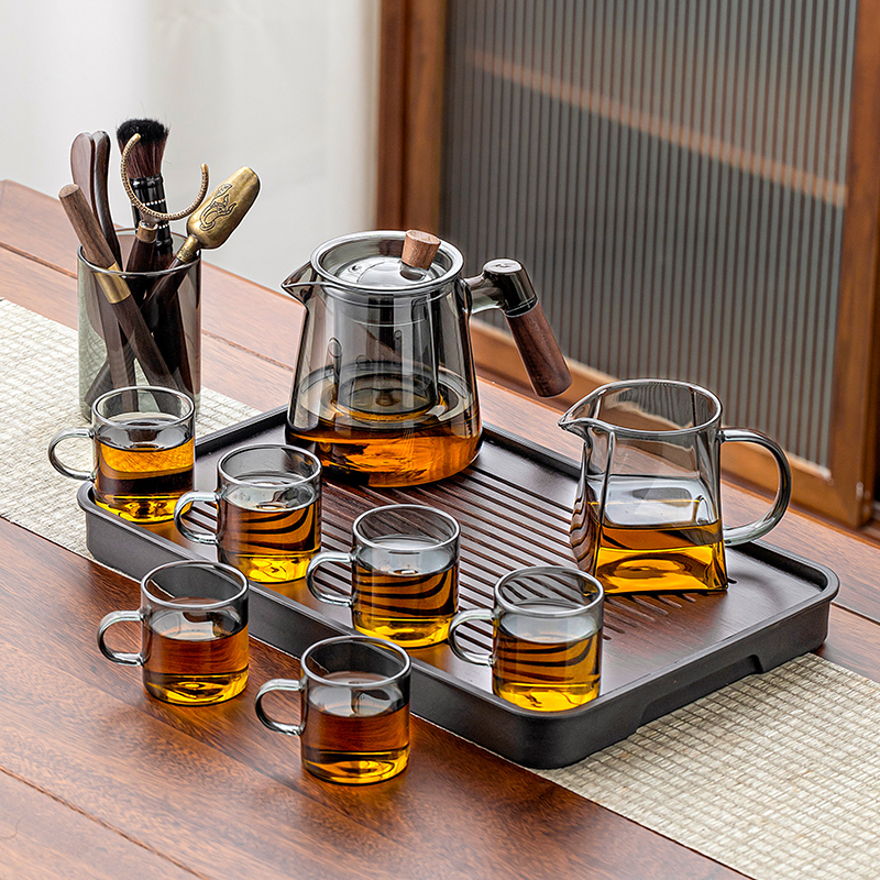 Glass Tea Set for Brewing Tea, Home Tea Tray, Large Capacity, Suitable for Living Room and Office, Kung Fu Tea Cups, 2026 New Model