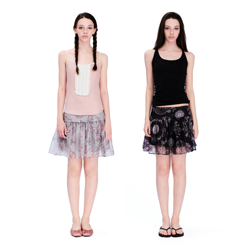 Tender Touch Black Purple/Grey Pink Classical Pattern Flowy Puffy Skirt