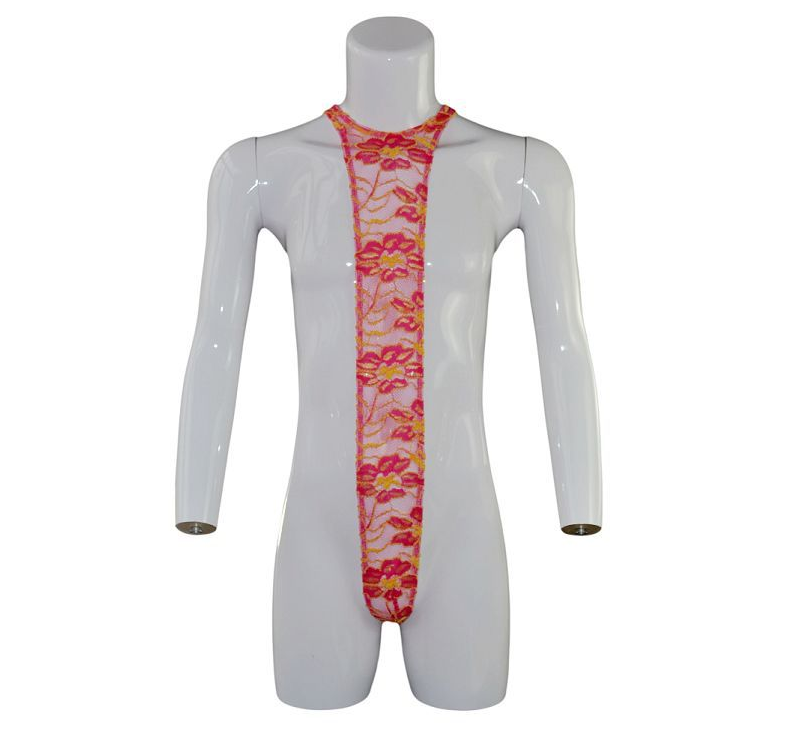 Sexy transparent view men's erotic lingerie jumpsuit lace thong Sao men's bed flirting love