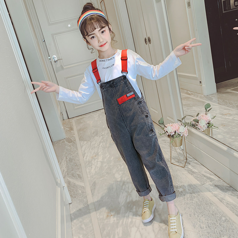 Girls spring denim denim baby bag pants Western style suit 2022 spring and autumn fashionable big boy Korean version children's casual suspenders