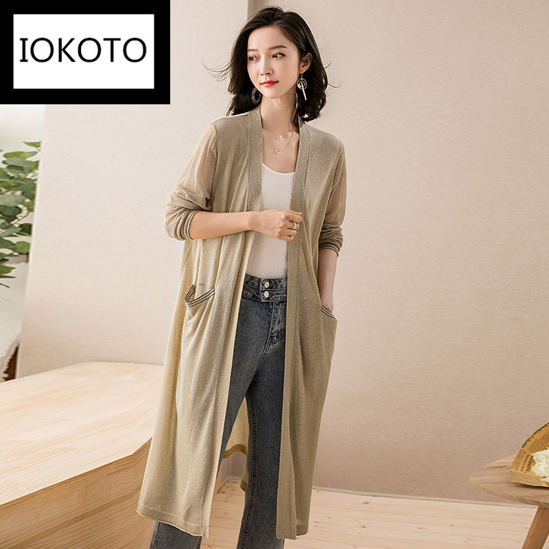 giữa chiều dài mùa hè băng mỏng phụ nữ kem chống nắng của Cardigan mất Hàn Quốc dệt kim bên ngoài mặc khăn choàng với áo khoác váy