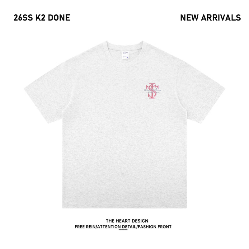 Stk Series American-Style Basic Short-Sleeve T-Shirt with Small Logo, Couple's Style, Printed Versatile Hip-Hop Street Top Tee