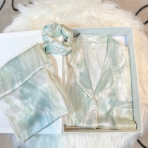 Xiaohongshu recommends Spring and Autumn Liuguang high-end long-sleeved silk pajamas for women Internet celebrity style long-sleeved home wear gift box