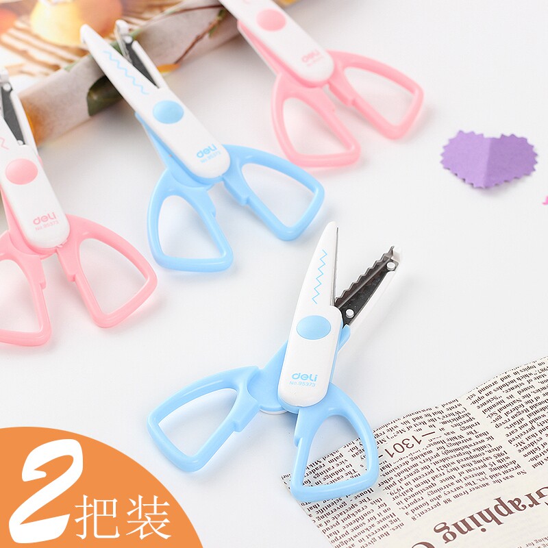 Deli lace scissors pattern photo scissors Handmade diy Children's safety simple wavy wire saw teeth Kindergarten art art Hand account Baby shape scissors flower teeth Flower gear set