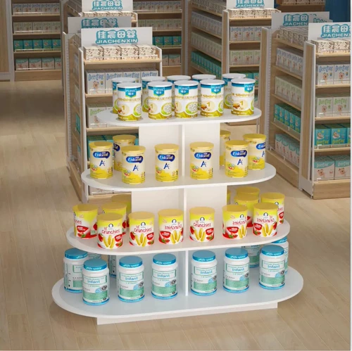 木质圆形中岛柜展示柜化妆品鞋店产品展柜红酒货架母婴玩具展示台