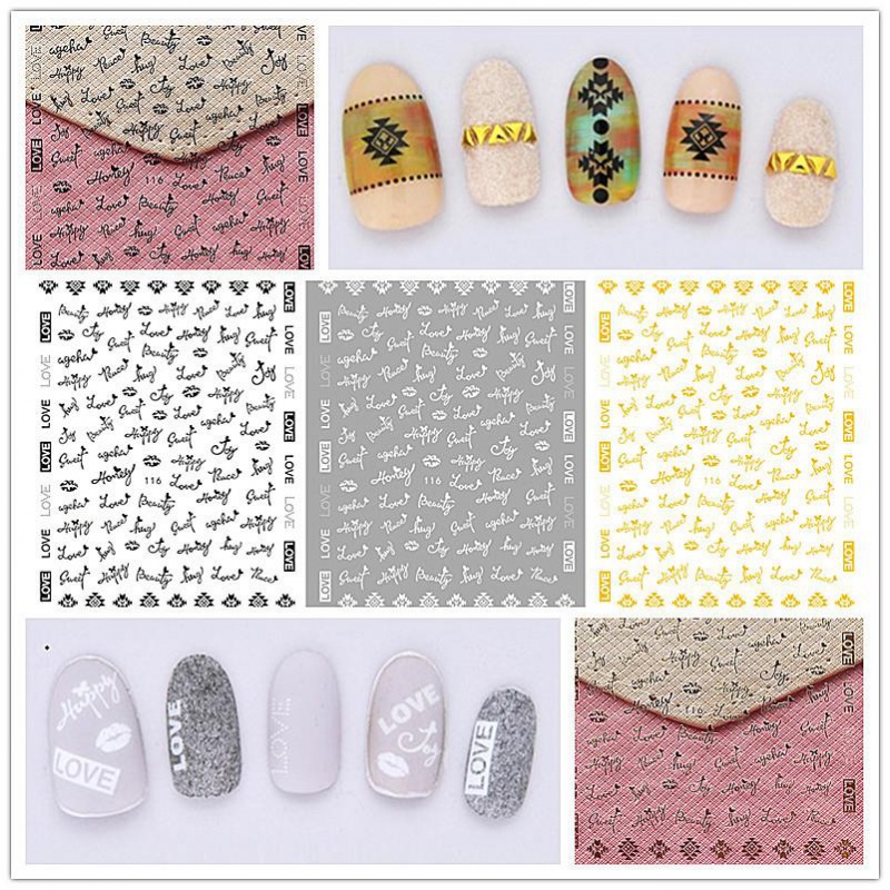 Mechia ultra-thin back glue 3D sticker English letter black and white jewel box black and white lace floral gold and silver thread applie