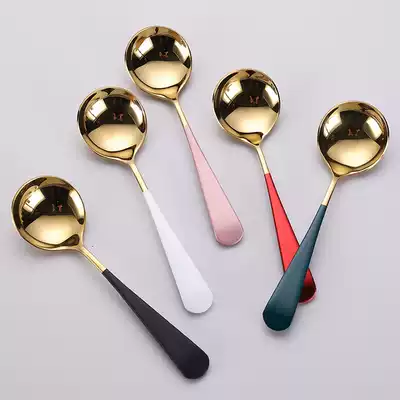 304 stainless steel mesh red spoon long handle creative Korean thick large household coffee mixing spoon main meal soup spoon