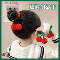 Children's hair ring cute cherry girl hair accessories do not hurt hair clip plush red autumn and winter new little girl headdress