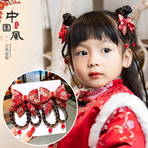 Chinese style red new year headdress children's new year hair accessories girls baby antique wig braid hairpin hairpin