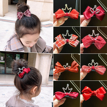 Crown Headdress Children's Hair Clip Top Clip Baby's Hair Clip Red Bow Tie Princess Crown Girl's Bow Hair Accessories