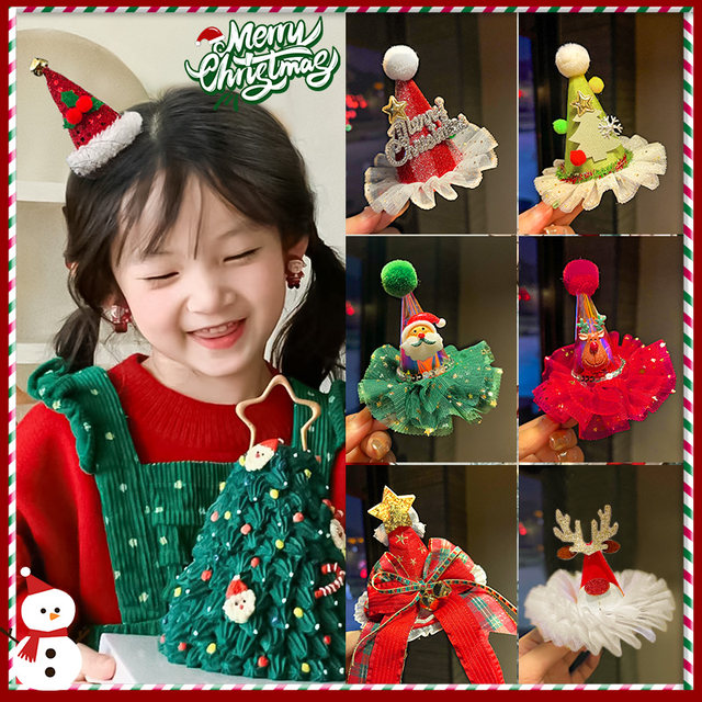 Christmas hat hairpin children's Christmas headwear baby Christmas hat dress up girls hair accessories bow decoration