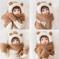 Hat winter women scarf one hat children scarf gloves baby cute plush foreign fashion warm ear protection hat