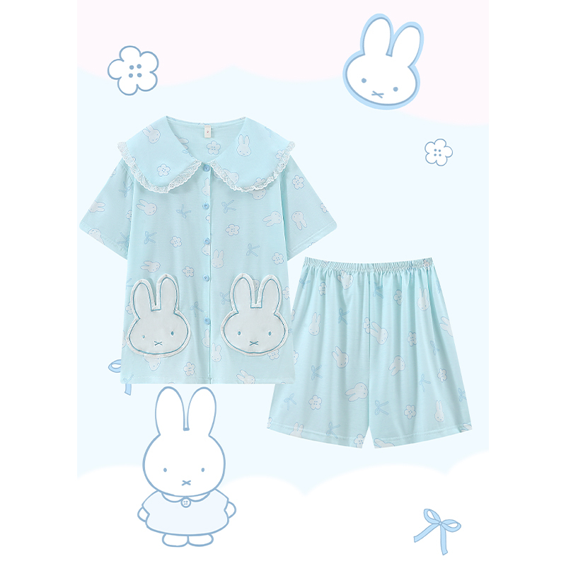 Miffy Rabbit Pajamas for Women Summer Cool Cotton Doll Collar Cardigan Short Sleeve Shorts Sweet and Cute Homewear Set Miffy Rabbit Pajamas for Women Summer Cool Cotton Doll Collar Cardigan Short Sleeve Shorts Sweet and Cute Homewear Set
