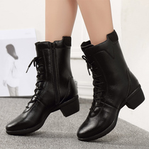 2021 spring and summer new leather high-top square dance shoes womens increased soft-soled dance shoes sailor dance boots women