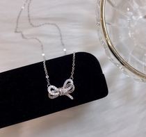 Hong Kong Zhengsheng s925 silver bow necklace Sterling silver temperament generous wild send girlfriend set chain clavicle chain gift