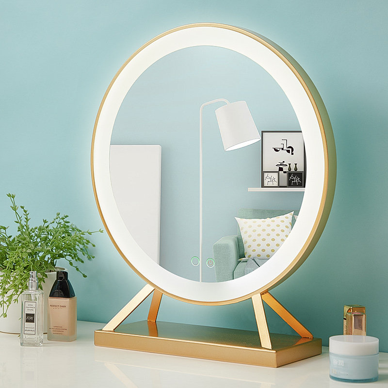 Desktop smart led makeup mirror with light large desktop bedroom light luxury net red ins wind countertop dressing and filling