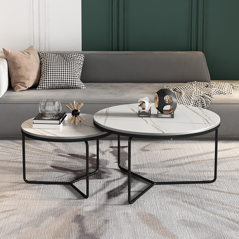 Italian light luxury rock slab coffee table simple living room home Nordic small apartment round marble coffee table flower table