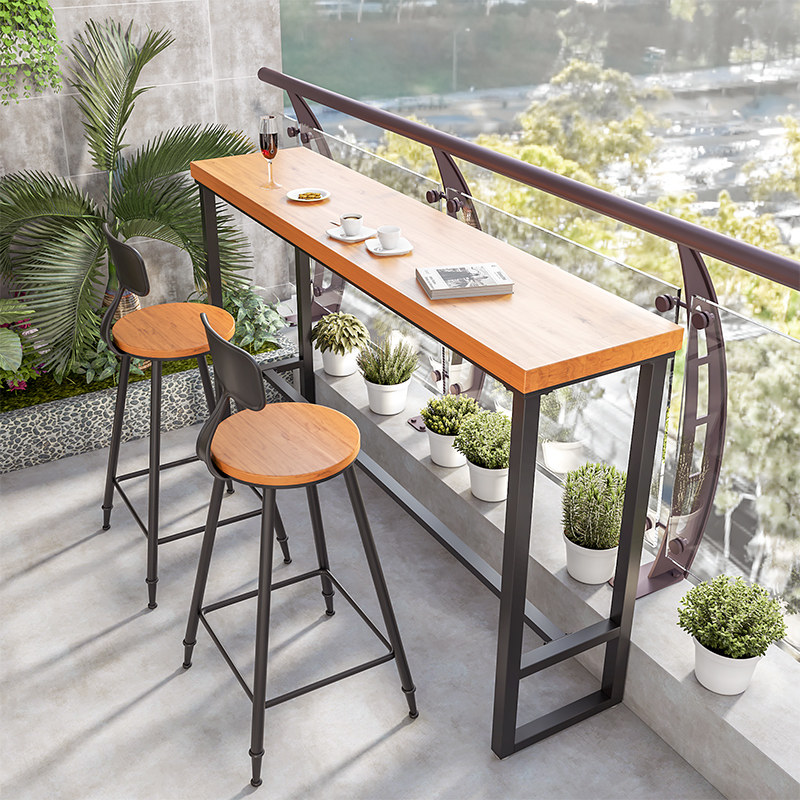Customized solid wood balcony bar small table bar long bar by the window simple modern home creative beauty fashion high narrow table and chairs