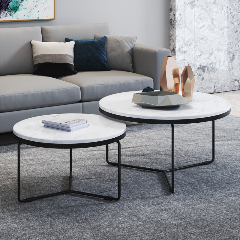 Marble round coffee table simple Nordic living room designer small apartment wrought iron light luxury net red mother-in-law coffee table