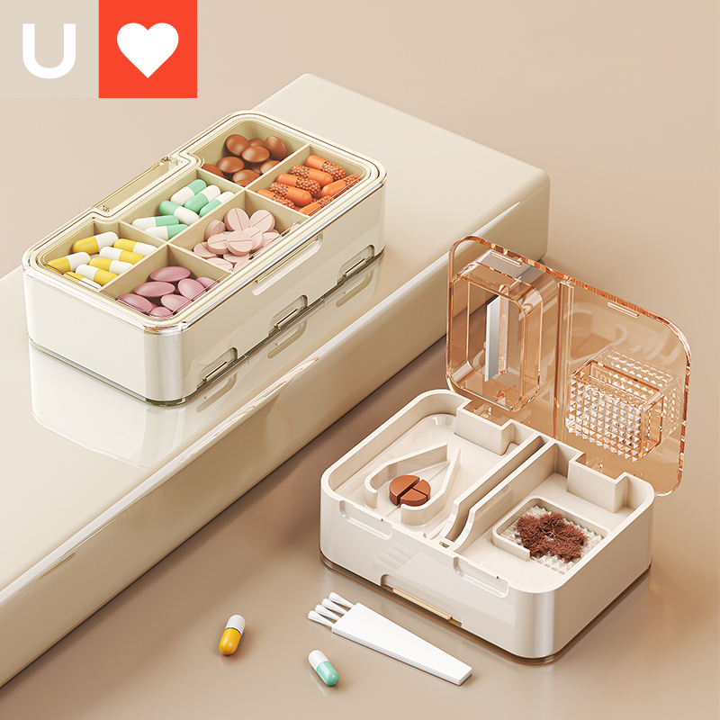 Younai Sealed Moisture-Proof Pill Box for Three Meals a Day, Portable Pill Organizer, Japanese-Style Four-Compartment Pill Cutter Younai Sealed Moisture-Proof Pill Box for Three Meals a Day, Portable Pill Organizer, Japanese-Style Four-Compartment Pill Cutter