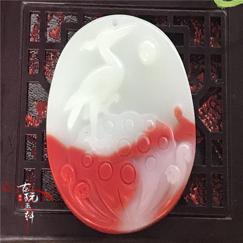 Ming và triều đại nhà Thanh treo cao cổ ngọc bích miếng gà máu đỏ ngọc bích đá ngọc trắng ngọc bích cổ ngọc bích ngọc bích mặt dây chuyền cần cẩu chim ngọc bích đỏ