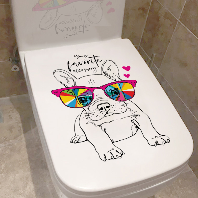 Toilet cover sticker waterproof cosmetic roomCartoon creative cool dog personality toilet toilet cover water tank self-stick removable