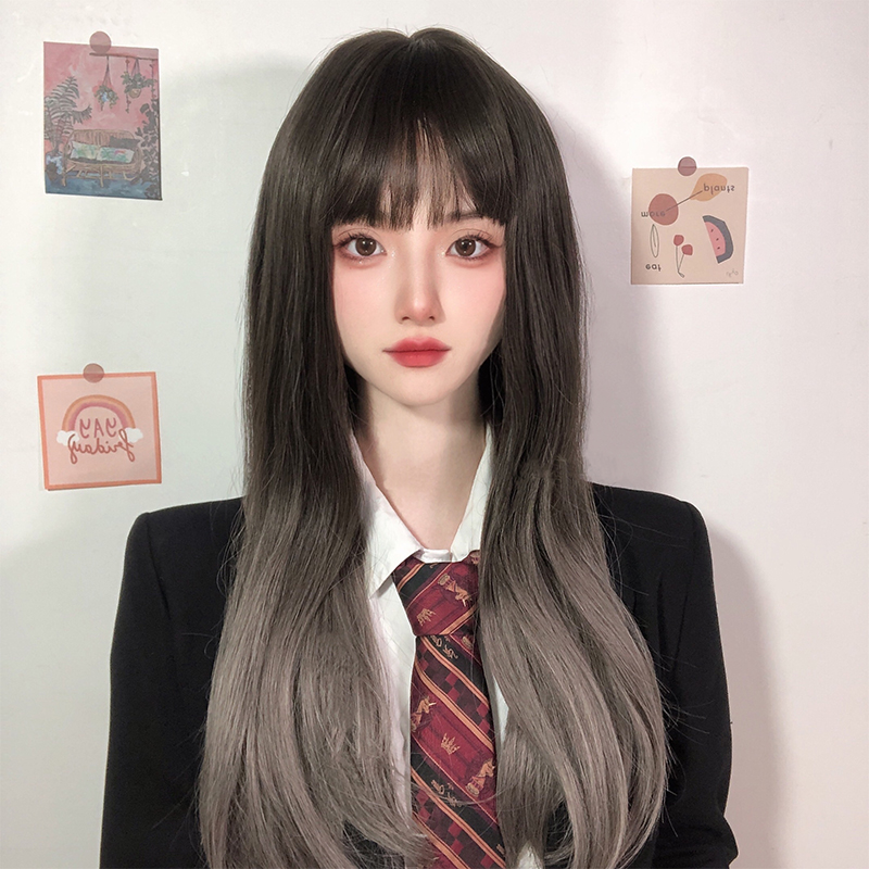 Wig female hair summer natural lifelike full head sleeve type gradually long straight hair simulation human hair wig set