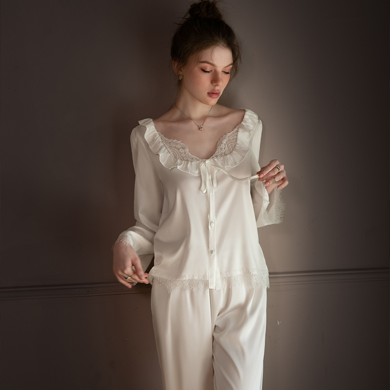 Forced to Sell Pajamas, Silk Pajama Set, French Lace Long-Sleeved, Can Be Worn Outside, Silk Loungewear for Women, Spring and Summer Forced to Sell Pajamas, Silk Pajama Set, French Lace Long-Sleeved, Can Be Worn Outside, Silk Loungewear for Women, Spring and Summer