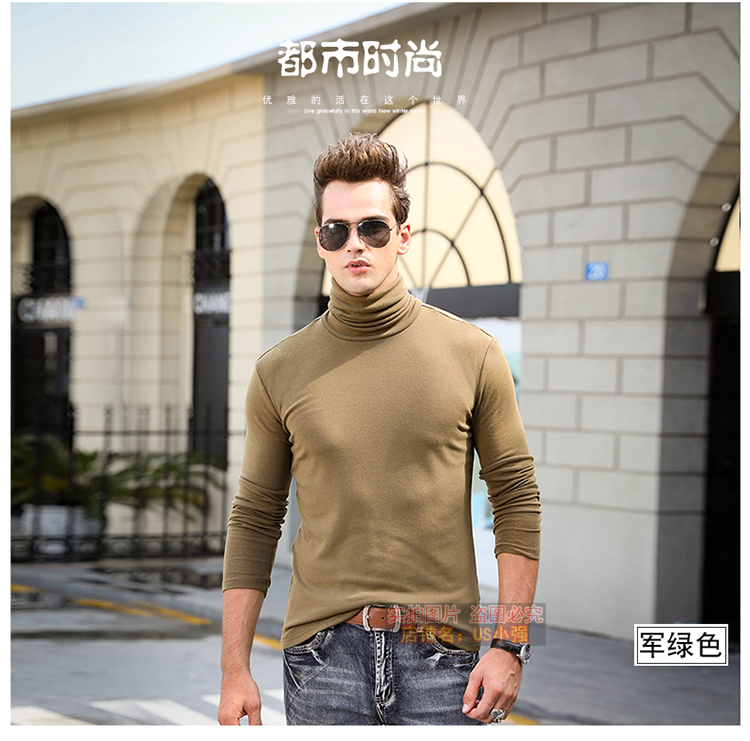 Phiên bản Hàn Quốc của modal cao cổ áo dài tay áo mùa thu quần áo bên trong quần áo mùa thu và mùa đông nam cổ áo cao đáy quần Slim ấm ao phong nam