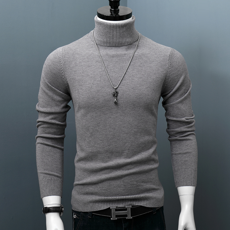 High-Neck Cashmere Sweater for Men, Loose Fit, Autumn and Winter Thick Warm Solid Color Korean Style Base Knitwear Trendy