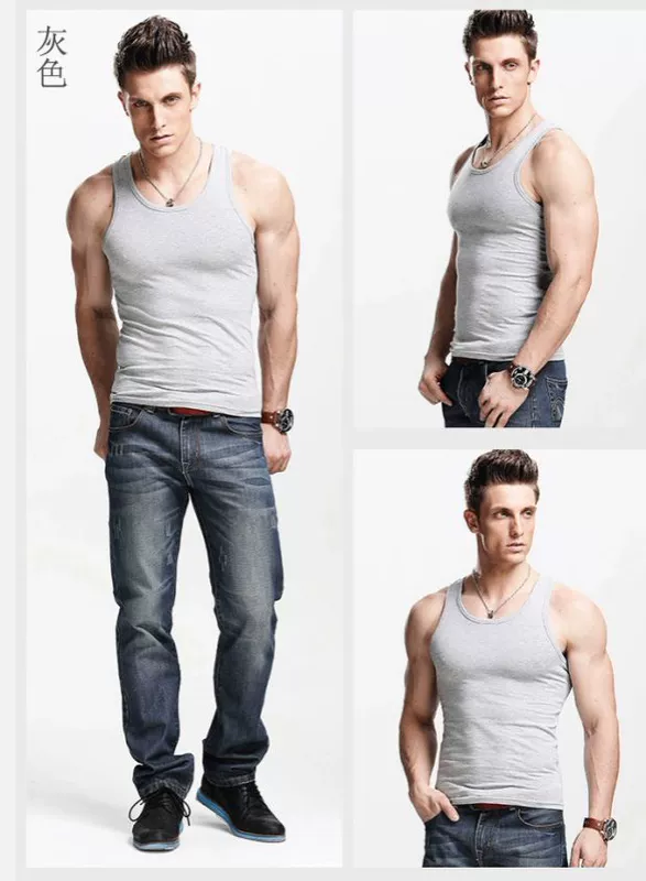 Áo thun cotton thể thao nam mùa hè thoáng khí co giãn đáy quần thể hình thủy triều Slim vest áo sơ mi cỡ lớn áo khoác giả vest nam hàn quốc