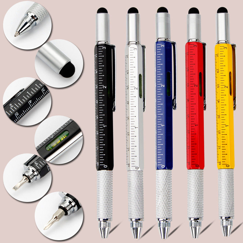 Versatile tool pen gradienter screwdriver capacitive pen idea six all-in-one metal black ballpoint pen