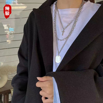 Necklace mens sterling silver European and American trendy multi-layered hip-hop street personality matching clothes pendant ins net red gift