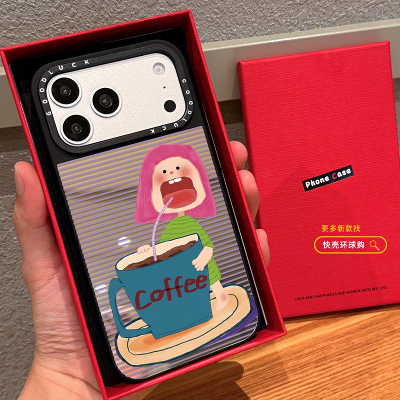 Graffiti Braids Girl Stripes Coffee Arrangement Little Figure Suitable for iPhone 17 Pro Max Phone Case 18 Pro Apple 16 Magnetic Magsafe Mirror 15 Plus Protective Case 14 Japanese and Korean 13