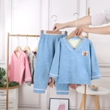 Бархатная детская осенняя длинная пижама, комплект, оверсайз, подходит для подростков, V-образный вырез