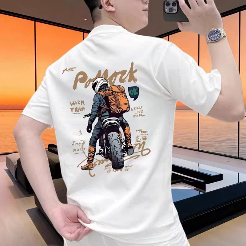 2026 New Trendy Motorcycle Print Short-Sleeve T-Shirt for Men, Round Neck, Mature Casual Cool Youth Tee Top