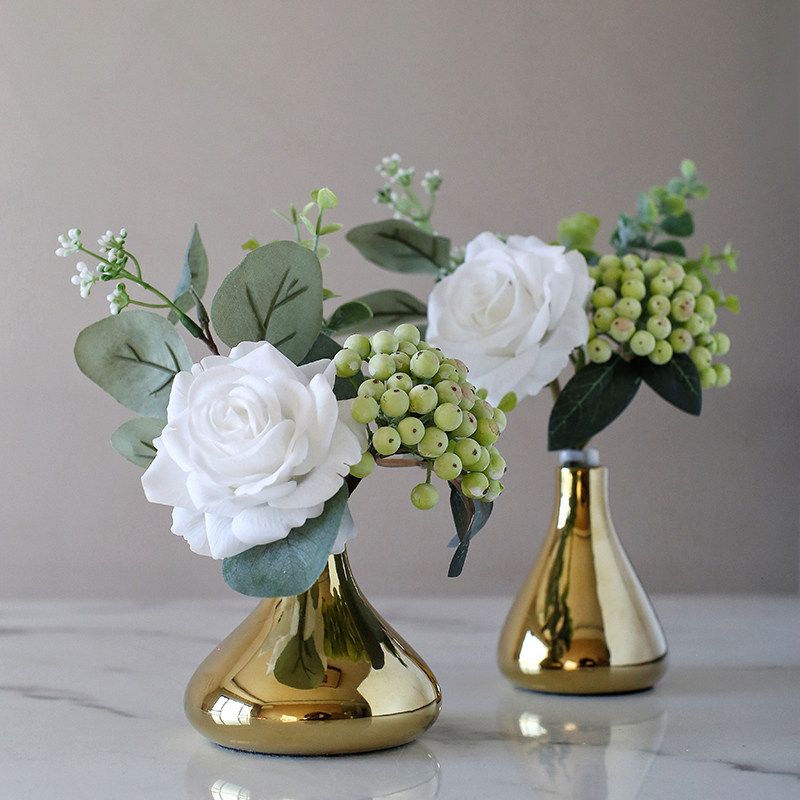 Light luxury golden vase set small flower art artificial flower price table flower decoration flower feel rose