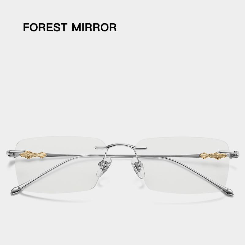 Pure Titanium Rimless Edge-Cut Glasses for Men, Trendy and Can Be Customized with Prescription Lenses, Business Style, Gold-Rimmed, Blue Light Blocking Pure Titanium Rimless Edge-Cut Glasses for Men, Trendy and Can Be Customized with Prescription Lenses, Business Style, Gold-Rimmed, Blue Light Blocking