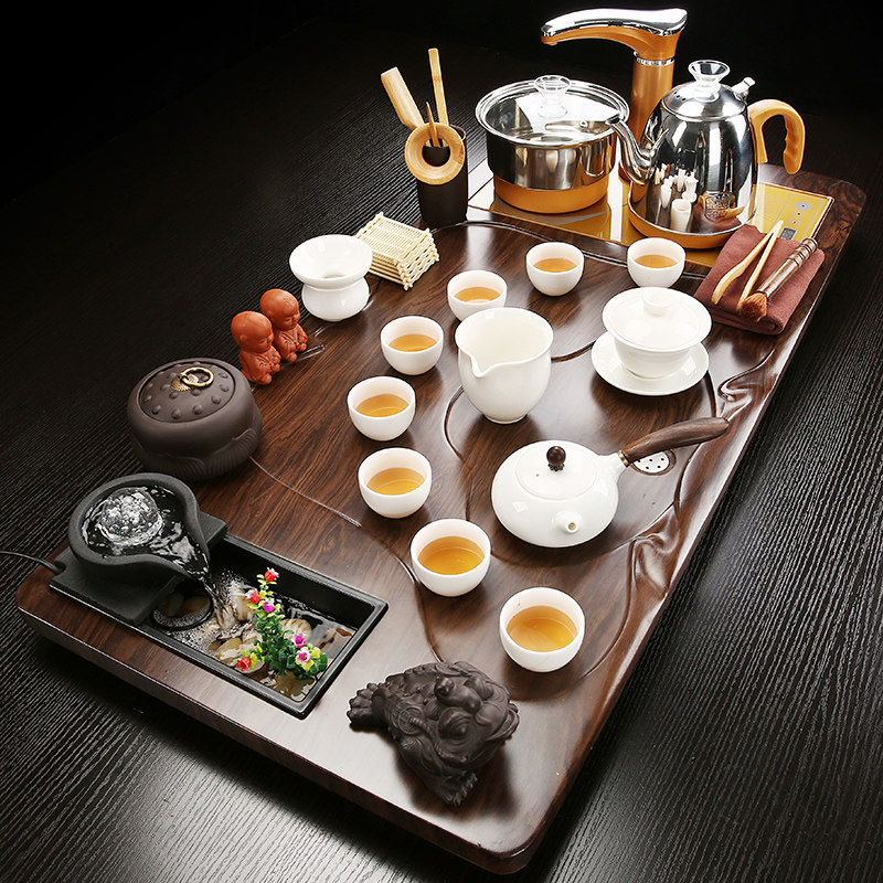 Flowing water tea tray tea set home living room brewing tea sea solid wood tea table fully automatic one-piece tray office meeting