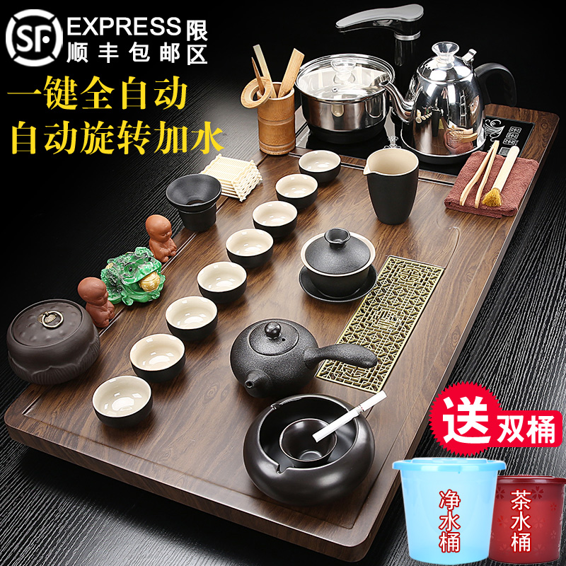 A complete set of purple sand tea sets, fully automatic kettle, integrated tea tray, home living room, Ru kiln tea making Kung Fu tea table