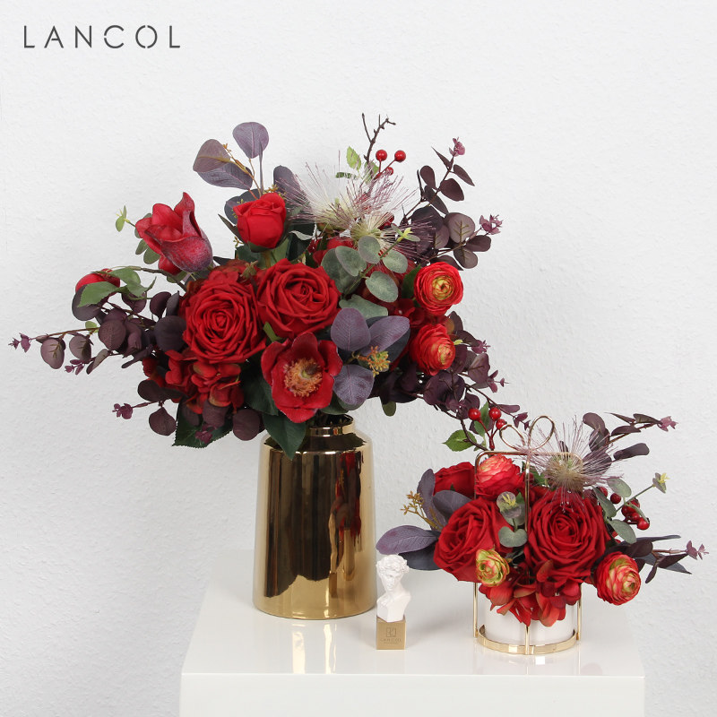 Lancol Eurostyle Light Lavish Red Rose Emulation Bouquet Living-room Placement Flower Wedding Arrangement Hand Held Flower Fake Flower Suit